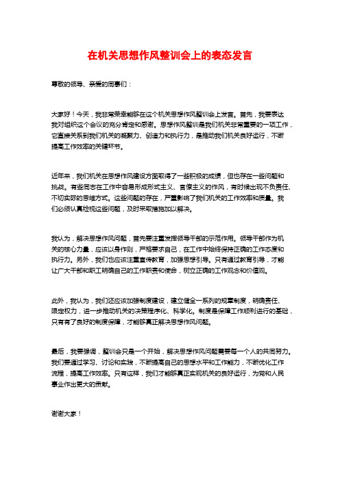 在机关思想作风整训会上的表态发言