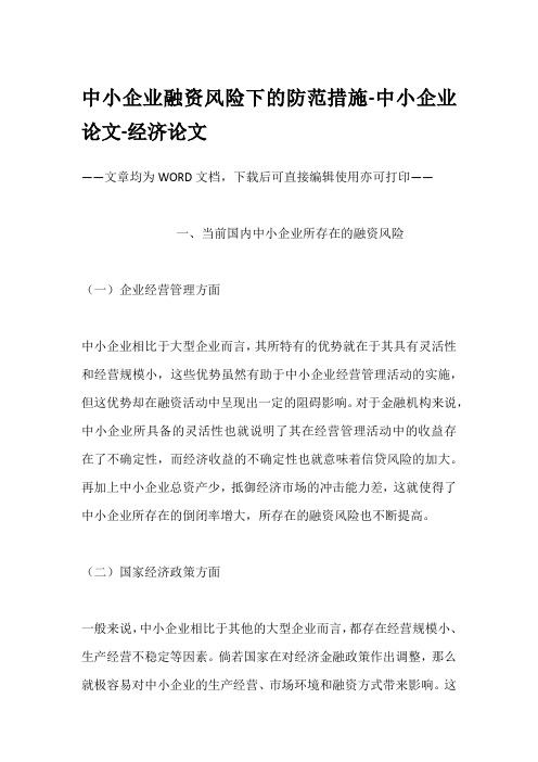 中小企业融资风险下的防范措施-中小企业论文-经济论文