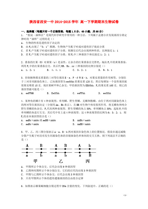 陕西省西安一中高一生物下学期期末试卷(含解析)