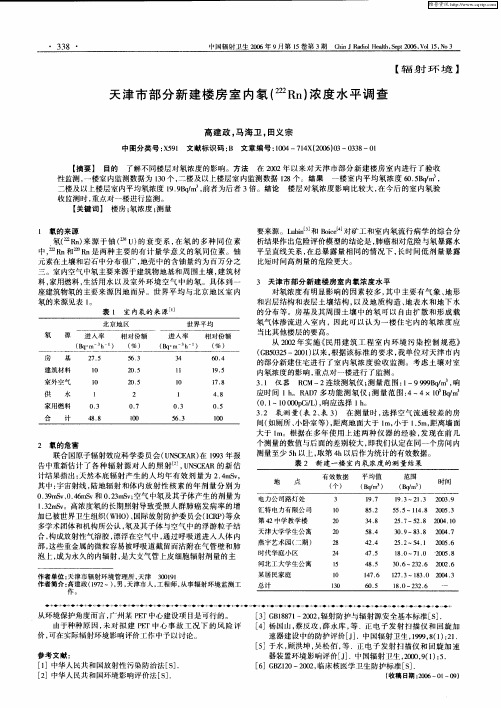 天津市部分新建楼房室内氡( 222Rn)浓度水平调查