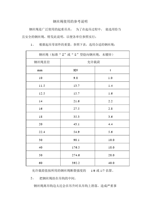 钢丝绳使用参考说明