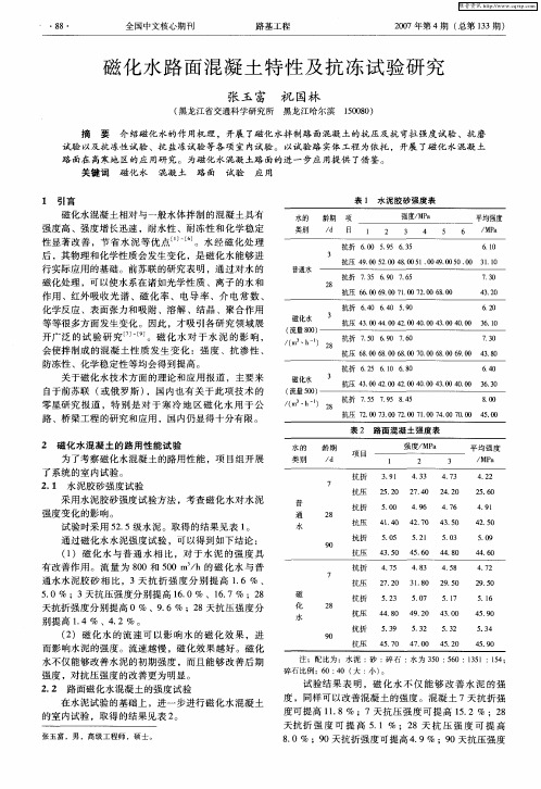 磁化水路面混凝土特性及抗冻试验研究