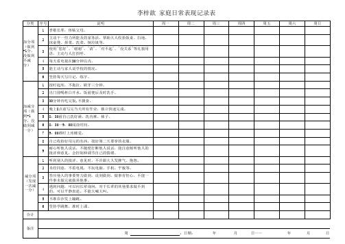 小学生家庭日常表现记录表