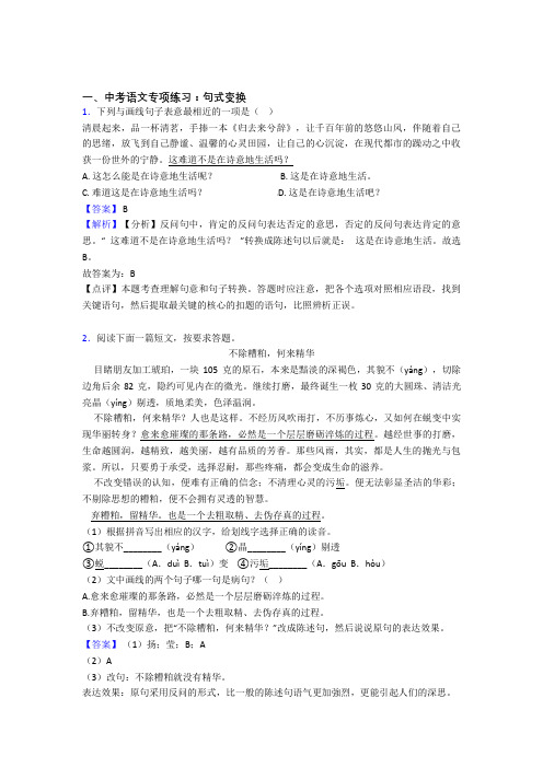 部编人教版中考 语文句式变换题及解析