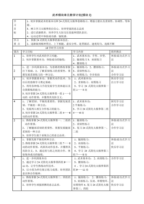 武术模块单元教学计划3,4