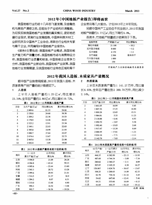 2012年我国人造板、木质家具产量概况