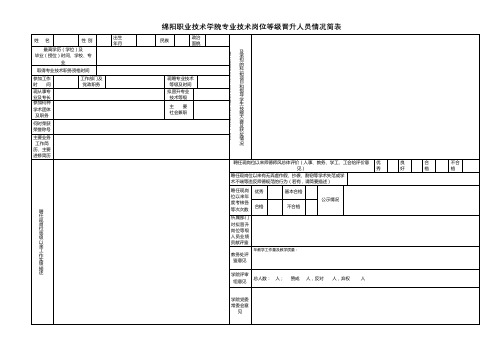 绵阳职业技术学院专业技术岗位等级晋升人员情况简表【模板】