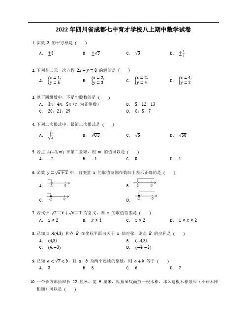 2022年四川省成都七中育才学校八上期中数学试卷(含答案)