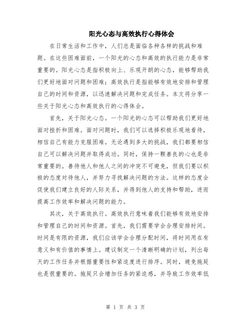 阳光心态与高效执行心得体会