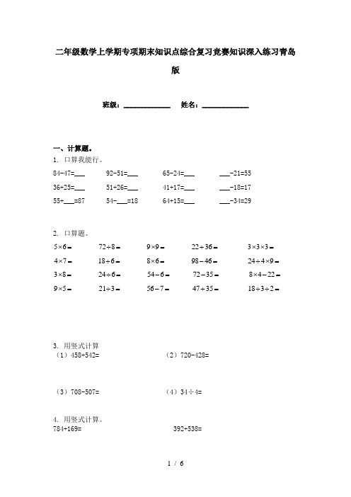 二年级数学上学期专项期末知识点综合复习竞赛知识深入练习青岛版