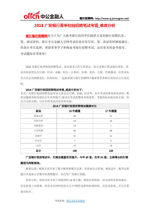 2018广发银行春季校园招聘笔试考情_难度分析