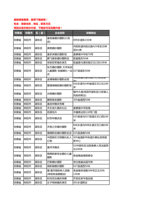 新版安徽省阜阳市颍东区婚庆公司企业公司商家户名录单联系方式地址大全45家