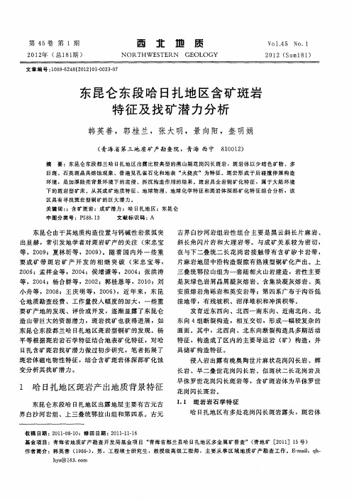 东昆仑东段哈日扎地区含矿斑岩特征及找矿潜力分析