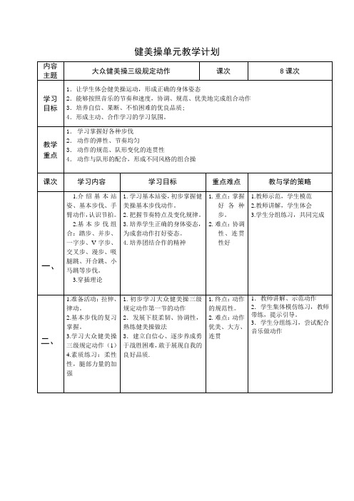 健美操三级教学单元计划