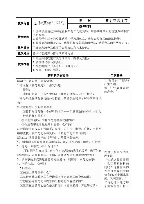 1美术十一册电子教案二次备课- 徐悲鸿与奔马