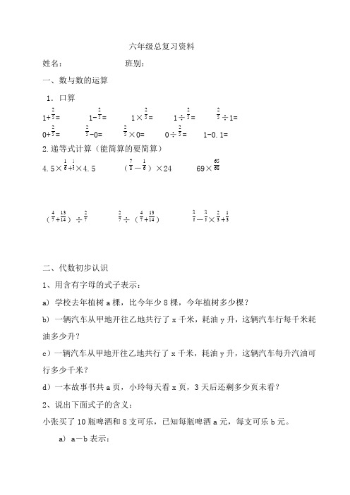 六年级数学总复习专项练习