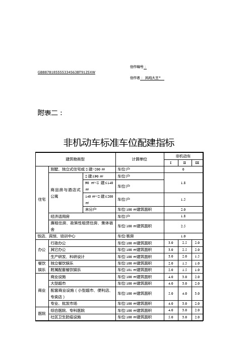 非机动车标准车位配建指标-学校非机动车位