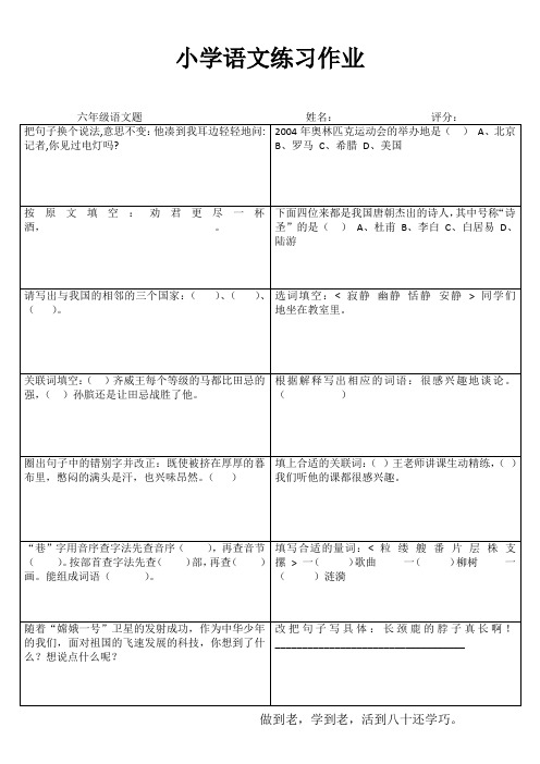 小学六年级语文课堂延伸练习III (71)