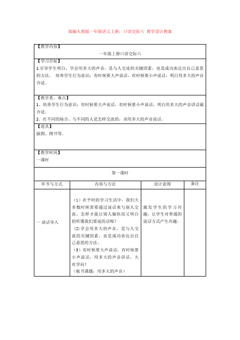 部编人教版一年级语文上册：口语交际六 教学设计教案