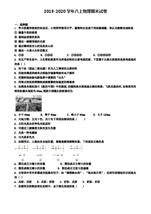 【8份试卷合集】江苏省连云港市2019-2020学年物理八上期末学业质量监测模拟试题