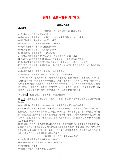 中考政治 第一部分 教材知识梳理(七上)课时2 生活中有你(第二单元) 人民版
