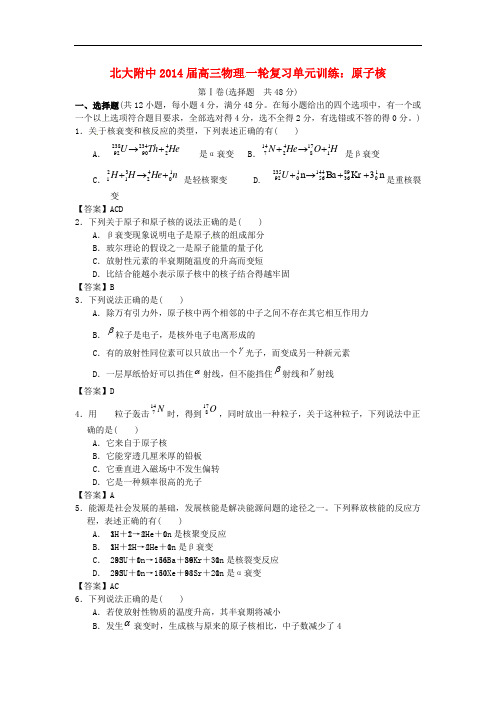 北京市北京大学附属中学高三物理一轮复习 专题训练 原