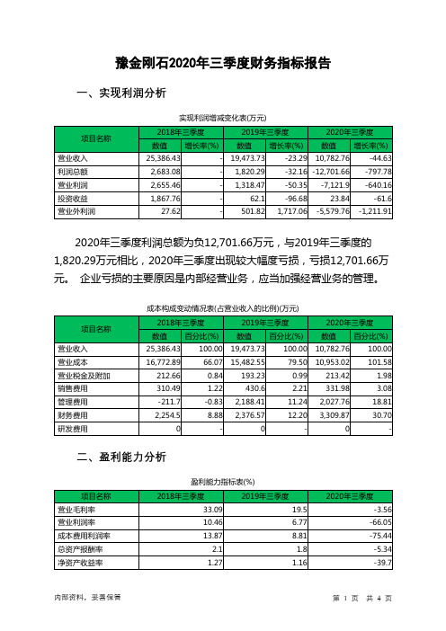 豫金刚石2020年三季度财务指标报告