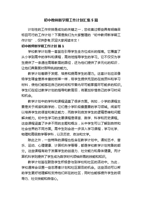 初中教师新学期工作计划汇集5篇