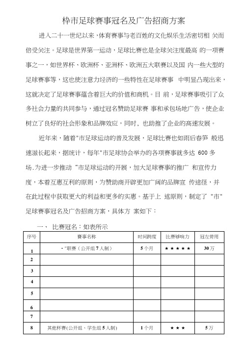 XX市足球赛事冠名及广告招商方案