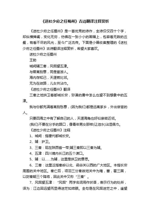 《送杜少府之任蜀州》古诗翻译注释赏析