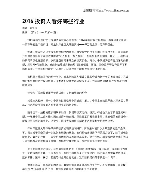 2016 投资人看好哪些行业