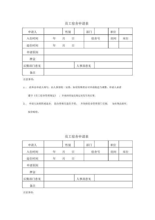 (完整版)员工宿舍申请表