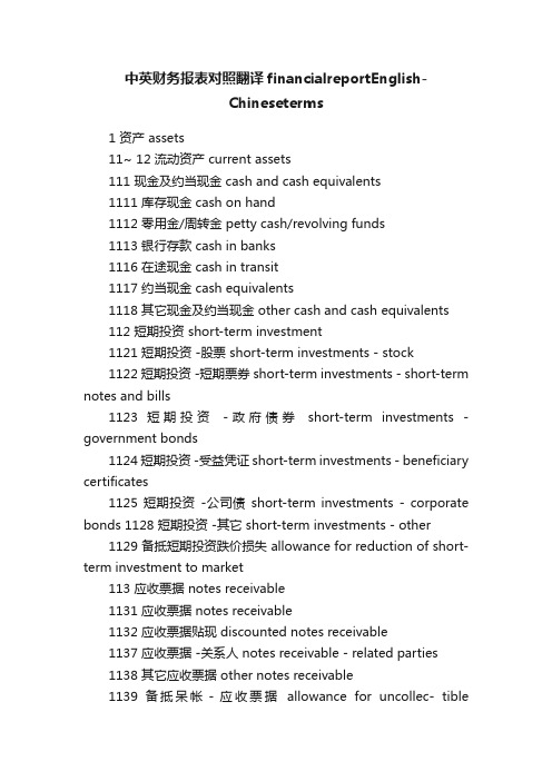 中英财务报表对照翻译financialreportEnglish-Chineseterms