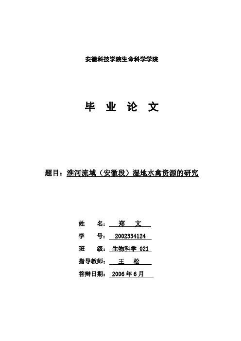 淮河流域(安徽段)湿地水禽资源的研究