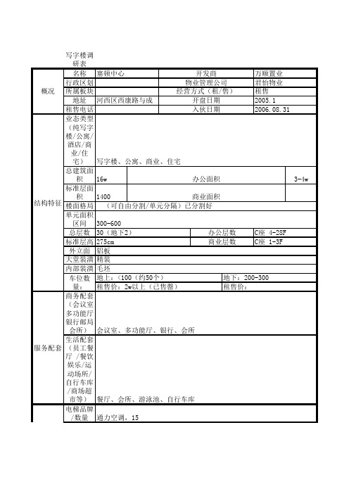 13个写字楼调研表