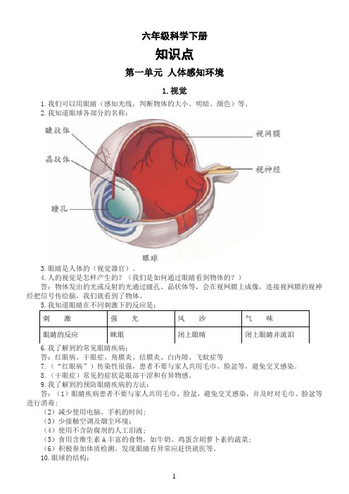 小学科学青岛版六三制六年级下册全册知识点整理(2023春)