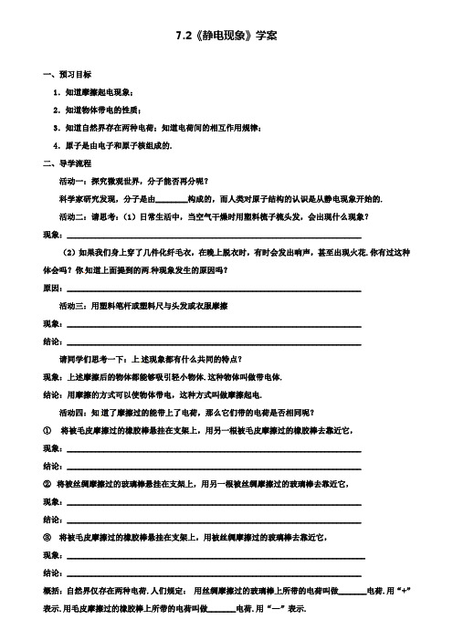 八年级物理下册7.2静电现象学案