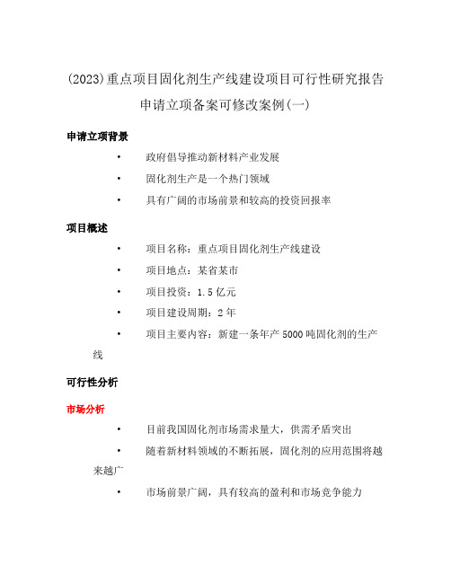 (2023)重点项目固化剂生产线建设项目可行性研究报告申请立项备案可修改案例(一)