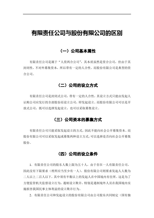 有限责任公司与股份有限公司的区别