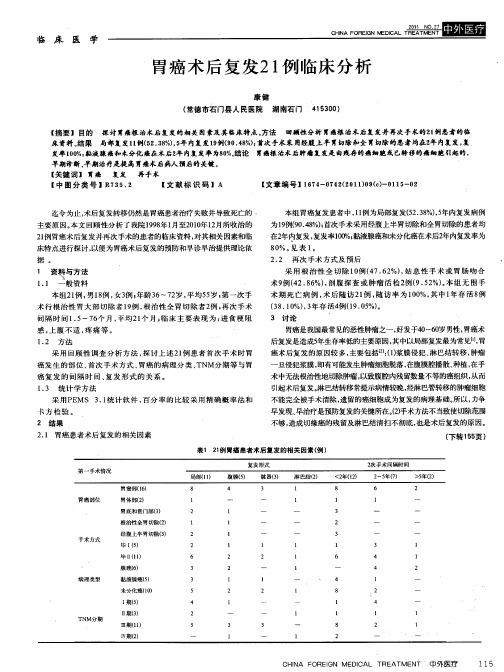 胃癌术后复发21例临床分析