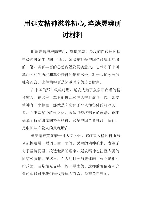 用延安精神滋养初心,淬炼灵魂研讨材料