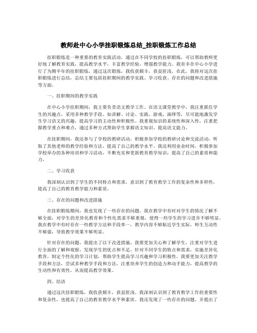 教师赴中心小学挂职锻炼总结_挂职锻炼工作总结