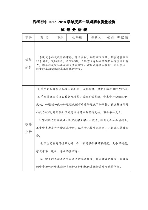 七年级英语试卷分析表