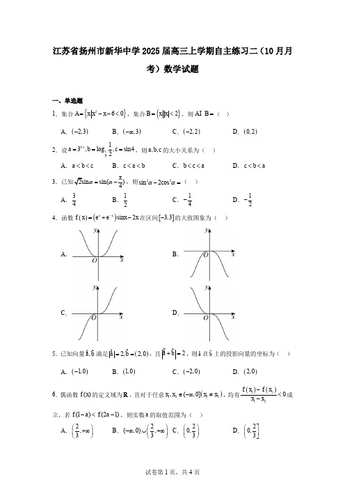 江苏省扬州市新华中学2025届高三上学期自主练习二(10月月考)数学试题