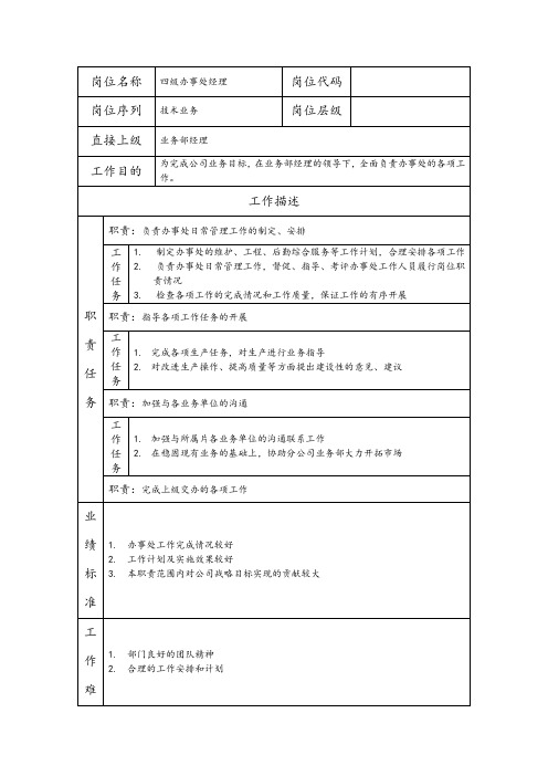 四级办事处经理--维护业务类职责岗位说明书