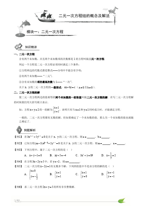 初中数学二元一次方程组知识点+习题