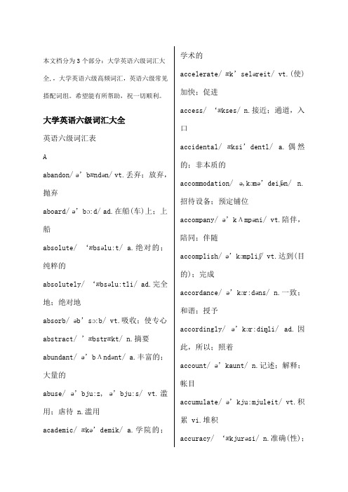 英语六级词汇大全高频核心词汇带音标 