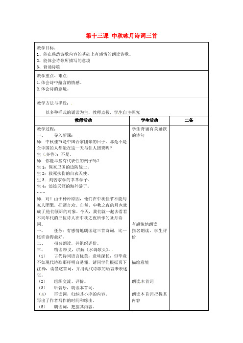 【最新精选】苏教初中语文七上《14中秋咏月诗词三首》word教案 (1)