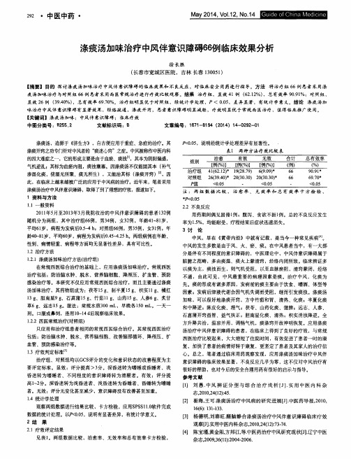 涤痰汤加味治疗中风伴意识障碍66例临床效果分析