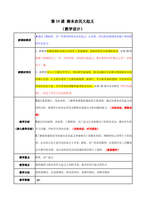 第10课 秦末农民大起义(教学设计)七年级历史上册(统编版2024)